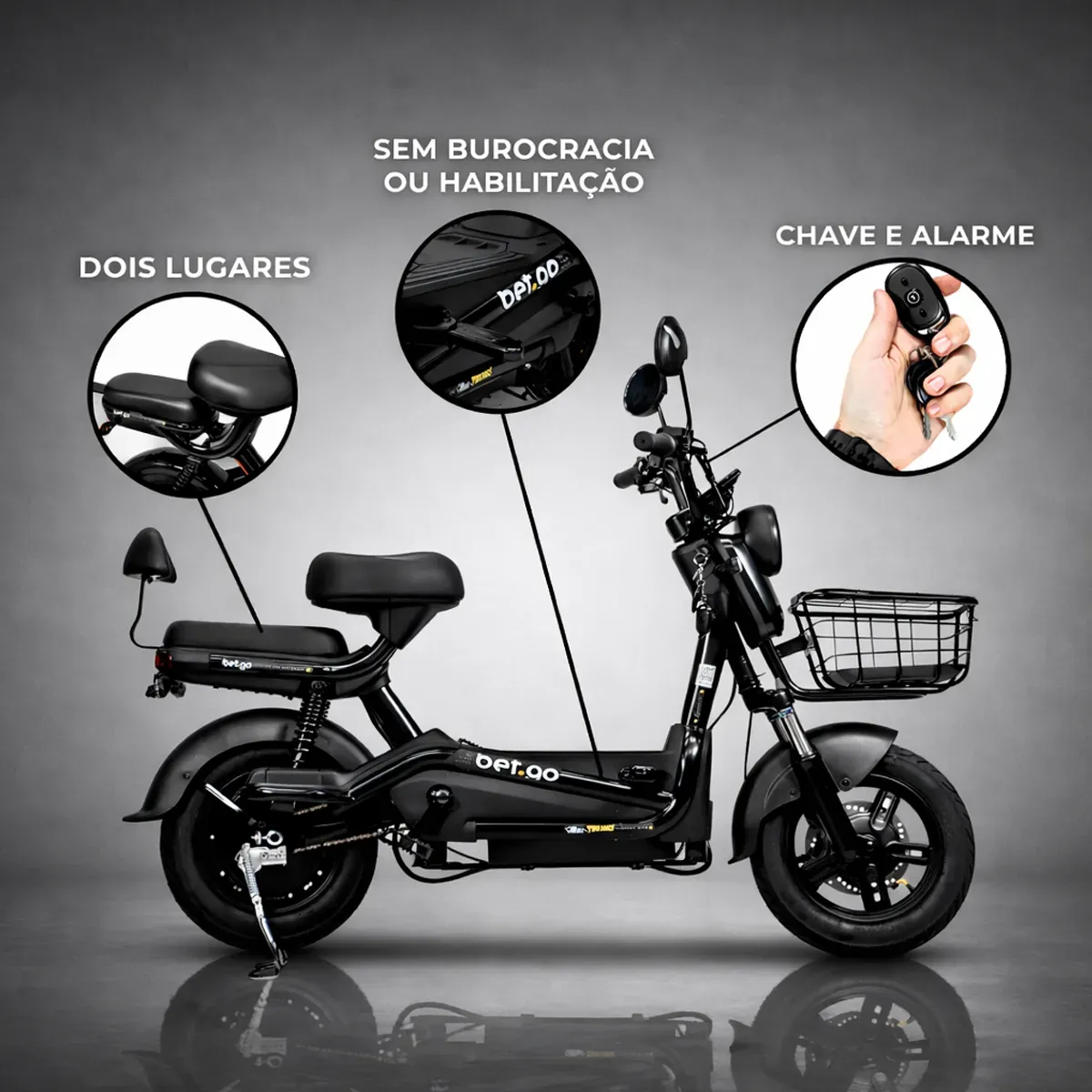 Detalhes da Bicicleta Eletrica Betgo 1000w 48v Cor Preta Autopropelido