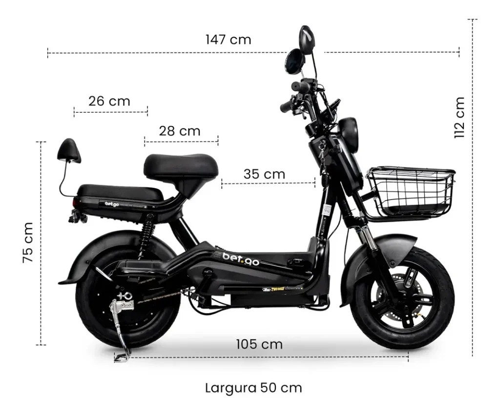 Medidas da Bicicleta Eletrica Betgo 1000w 48v Cor Preta Autopropelido